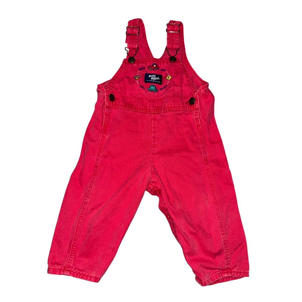 Vintage OshKosh B'gosh Overalls Kids 18M Red Embroidered Car Vestbak Twill